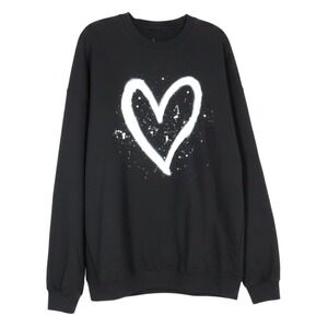 ERIN OPREA BASICS Black SPLATTER HEART SWEATSHIRT TOP Crewneck FLEECE BACKING XL